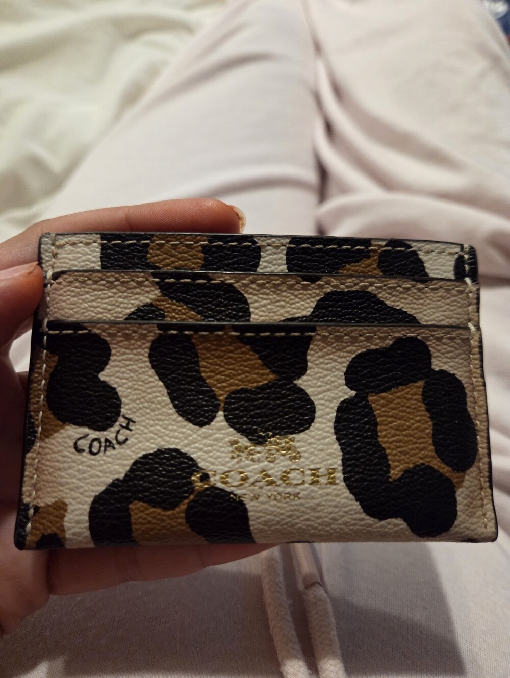 Coach Leopard-Print Card Case in Beige, Black and Brown
